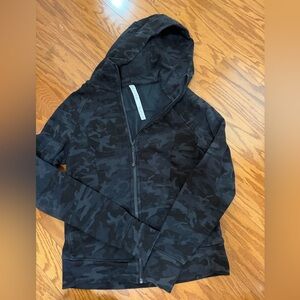 Lululemon scuba full-zip hoodie cotton black camo pattern women's size 12